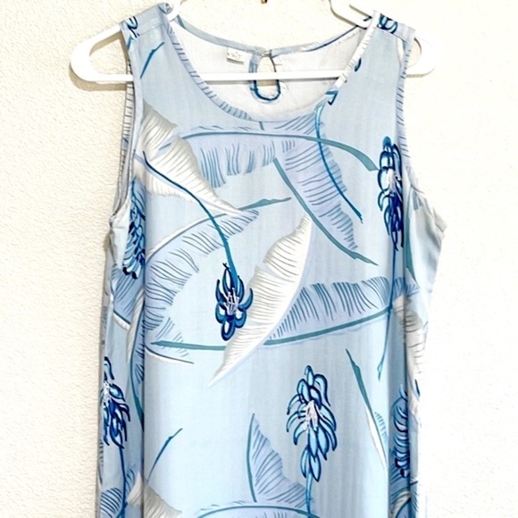 100% SILK Woman Blue White Floral Pattern Casual Dress Size M - Picture 4 of 15